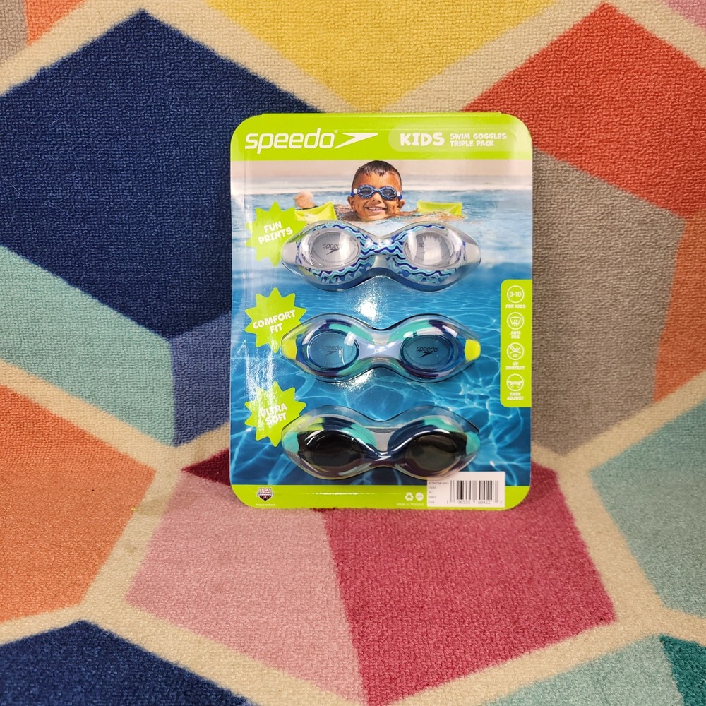 Speedo Kids Swim Goggles Triple Pack Blue Teal Anti-Fog UV Protection Ages‎ 3-10